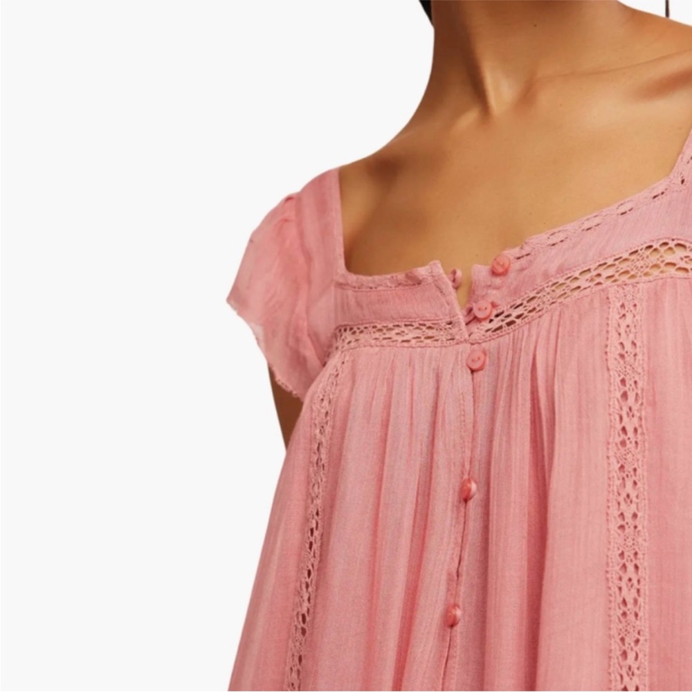 Free People Olivia Gauze Babydoll Dress in Flamingo Pink Size SM  $128 MSRP NWT - Picture 5 of 10